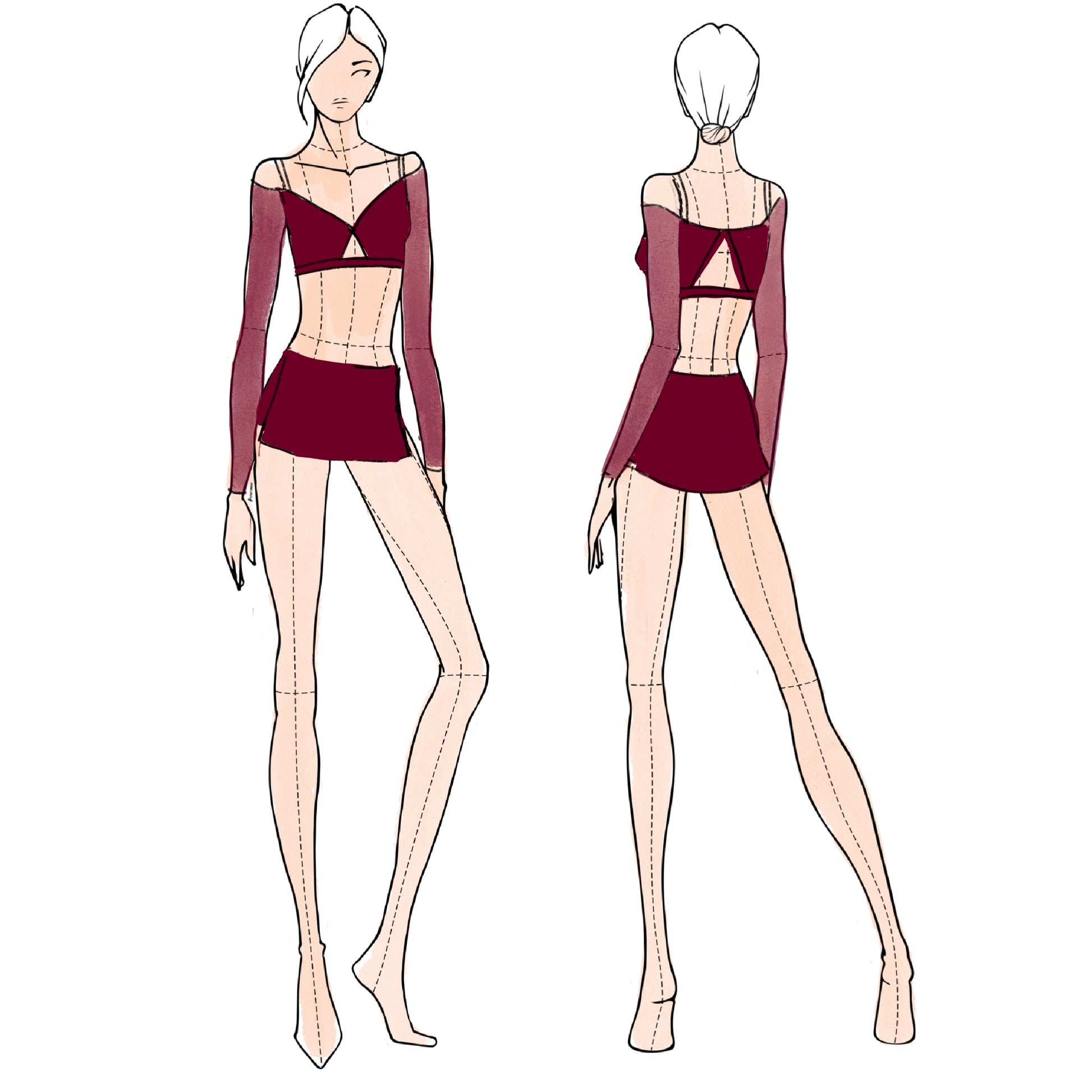 Illustration of a two piece red dance costume